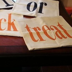 Lot of 3 TREAT OR TRICK Halloween Pillow Cover Cream Orange Black